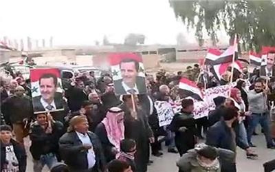 تظاهرات ساکنان «الرقه» در حمایت از دولت و ارتش سوریه